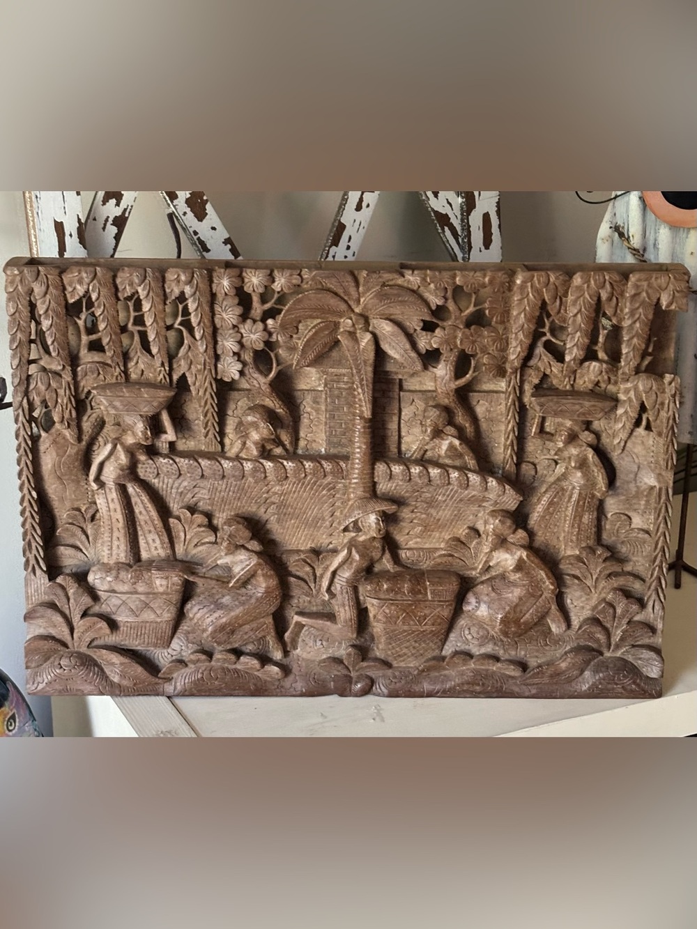 Vintage 70s Balinese Relief hand carved